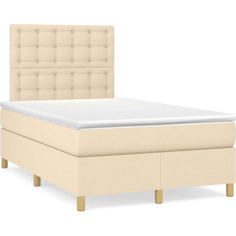 Cama box spring con colchón y luces LED tela crema 120x190 cm (1/5)