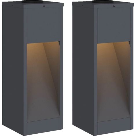 Set di 2 lampade da vialetto solari moderne 18 x 18 x 50 cm autoportanti da esterno in acciaio antracite 020052526