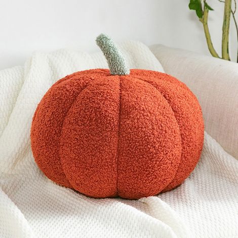 Coussin Citrouille Rouge 35 cm, Coussin Décoratif d'Automne pour Halloween en Velours Teddy, Déco Esthétique pour Canapé et Maison (1/5)