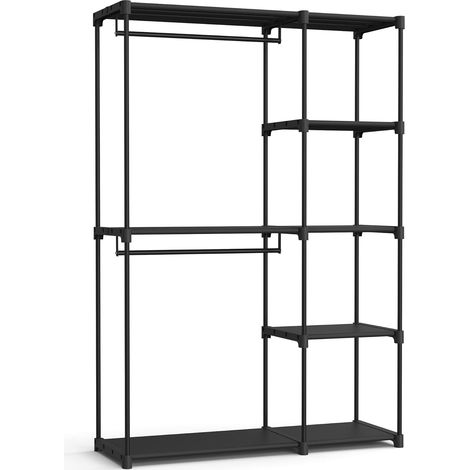Songmics – Armoire de rangement pliable en tissu noir – 2 tringles et étagères – Tubes métalliques renforcés – Dimensions 43 x 124 x 182 cm