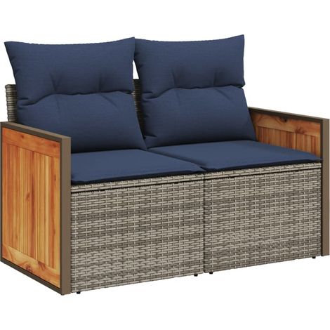 Garden Sofa with Cushions 2-Seater Grey Poly Rattan vidaXL