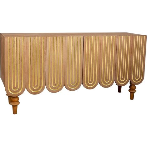 console art déco bois et métal finition naturelle et dorée - bois naturel et doré (1/5)