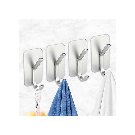 Wandklebehaken, 4 Stück Klebehaken, Küchenhaken zum Aufhängen von Handtüchern, Hüten, Schlüsseln, Taschen (Silber) (1/5)