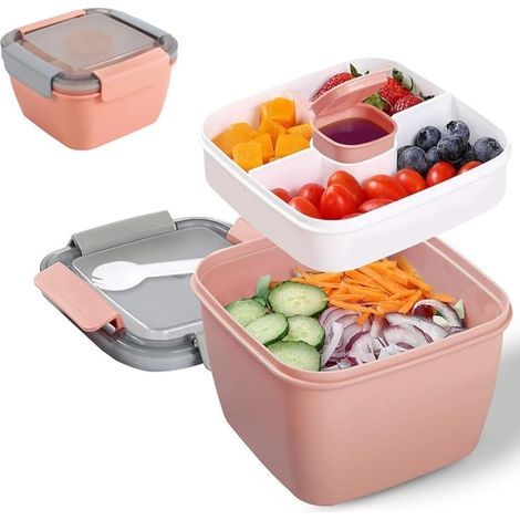 Lunchbox mit Fächern, Lunchbox mit Besteck für Erwachsene/Kinder, langlebig, auslaufsicher, Salatbox zum Mitnehmen, Bento-Box für Schule, Arbeit,