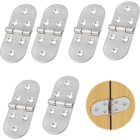 6Pcs 180 Degree Folding Hinges Mini Stainless Steel Furniture Hinges for Folding Table Round Hinge Silver (1/5)