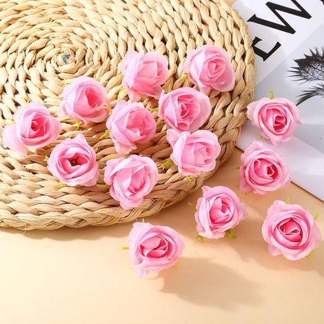 Paquete de 11 cabezas de rosas artificiales, Flores de seda / Flores artificiales, Ideales para coronas caseras, Flores artificiales realistas (1/5)