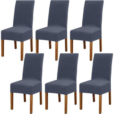 6er Set Stuhlhussen Blau Grau, Abnehmbar & Waschbar, Elastisch & Modern (1/5)