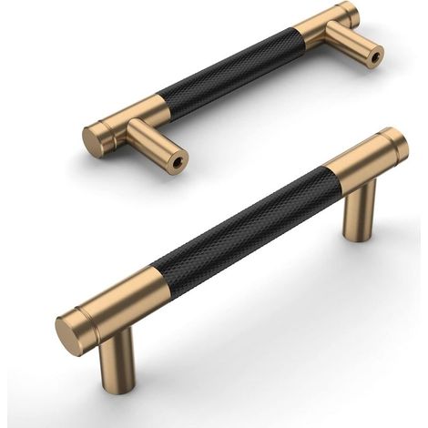 Lot de 2 poignées de meuble de cuisine en alliage d'aluminium noir et doré, distance entre les trous de 96 mm, avec vis, adaptées aux tiroirs de bureau (1/4)