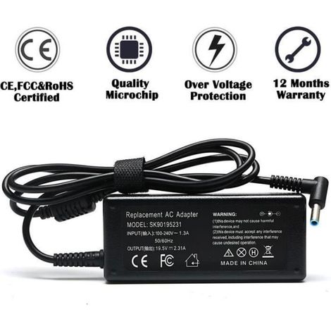 Chargeur pour ordinateur portable 15-f004wm - 45W 19.5V 2.31A - Connecteur 3.0mm x 4.5mm ENEVAOCT (1/3)