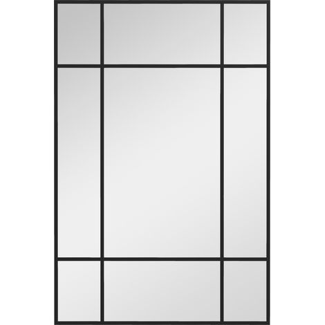 Rechteckiger Design-Fensterspiegel aus schwarzem Metall, horizontal oder vertikal ausrichtbar, 90 x 60 cm, mit Wandhalterung