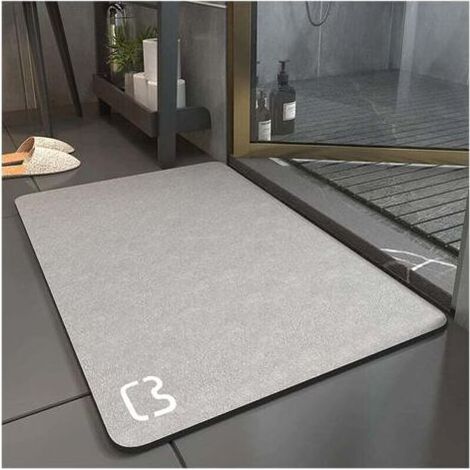 Tapis de bain diatomite antidérapant – Super absorbant – Séchage rapide – Lavage facile – Pour salle de bain et cuisine (Gris, 50x80 cm) (1/5)