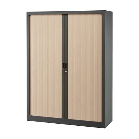 Armoire haute métal monobloc corps antracite H 160 x L 120 cm à rideaux non feu - Chêne clair - Maxiburo