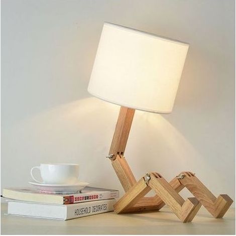 Lamp of Bedside Robot,Lamps of Table Creative with Base Wood Fit,Living room Lamp of Desk Modern E27 with Lampshade-day Fabric,Lamps Decorative Diy for Bedroom and Bedroom of child [Classroom éne (1/5)