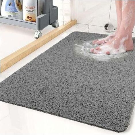 Tapis de Douche Antidérapant, Tapis de Baignoire sans Ventouses, Tapis de Bain Loofah pour Baignoire de Salle de Bain, Séchage Rapide, Gris50x80cm (1/4)