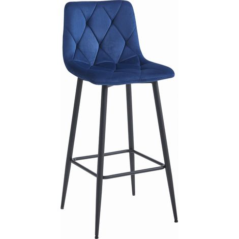 Tabouret Valora KODA en velours bleu marine et pieds noirs (1/5)