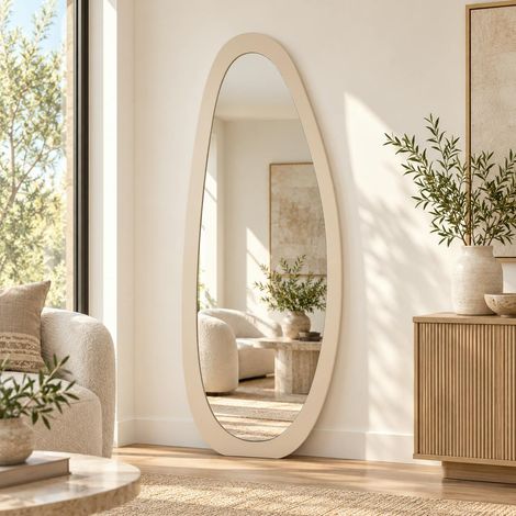 Miroir en bois beige design organique 180 cm CORTINA (1/4)