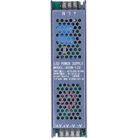 Bloc d'alimentation LED 400W 12V 33.3A transformateur noir long bande magnétique 175‑250VAC