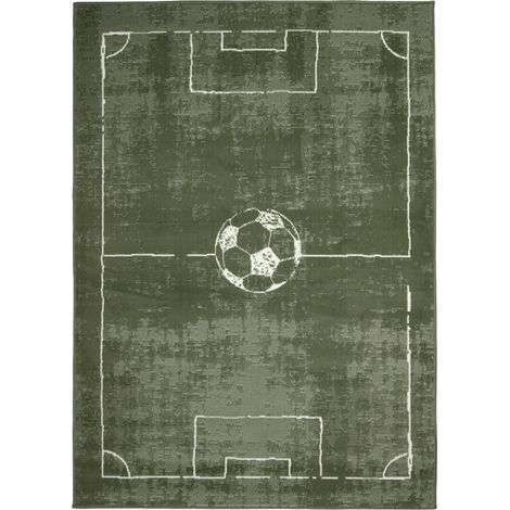 Tapis enfant 60 x 110 cm motif terrain de football, lignes blanches sur fond vert, design ludique et sportif, tissé plat, ambiance dynamique