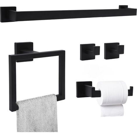 Lot de 5 Accessoires de Salle de Bain en Acier Inoxydable noir pour Salle de Bain, Porte-Serviettes Mural de 60 cm (1/5)