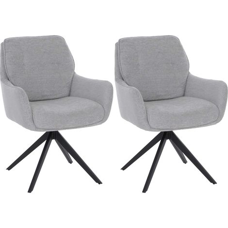 2er-Set Esszimmerstuhl HHG-710, Küchenstuhl drehbar Auto-Return, Stoff (680g/m²) Chenille Öko-Tex Metall MVG hellgrau (1/5)