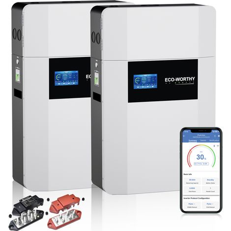 ECO-WORTHY Batterie LiFePO4 48V 100Ah installation murale en intérieur,Bluetooth et Wi-Fi,avec boîtier de connexion, protection antigel, pour systèmes hors réseau, alimentation domestique(2 pc)