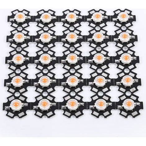 Lot de 25 puces LED 3W spectre complet 380-840nm pour plantes, avec circuit imprimé 20mm. (1/5)