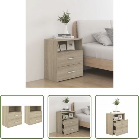 vidaXL Étagère - Tables de chevet 2 pcs Chêne sonoma 50x32x60 cm (1/5)