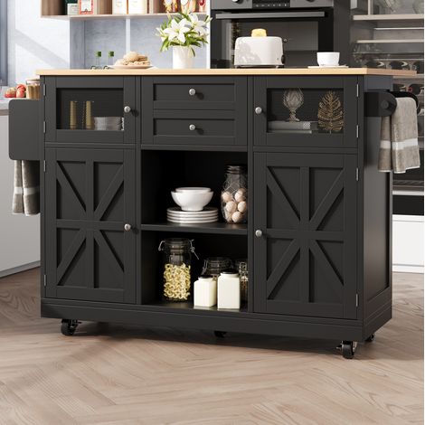 MEUBLIV Isola da cucina 140x40 cm nera – piano sollevabile, mobile, con contenitore (1/5)