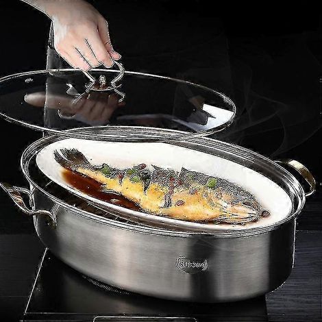 Marmite à poisson vapeur ovale multifonctionnelle étanche de 38 cm en acier inoxydable 2025 (1/5)
