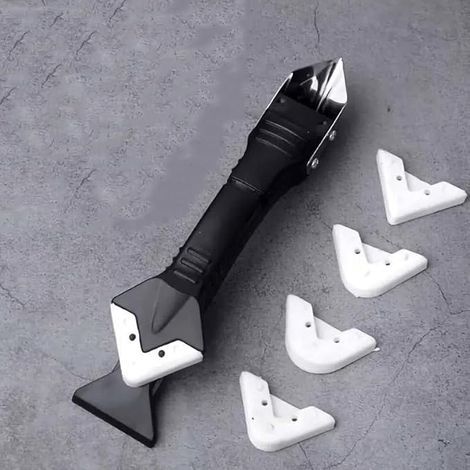 3-in-1 silicone caulking tool kit with 5 replaceable pads for removing caulk and glass adhesive, corner scraper for kitchen and bathroom windows (black) (1/5)