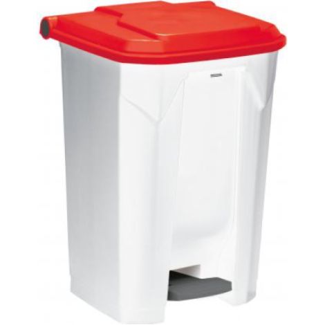 Poubelle à pédale Utilo - 80l - blanc / rouge (1/3)