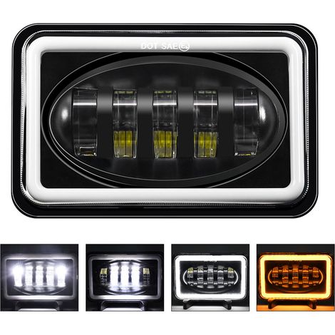 1 LED-Autoscheinwerfer 12,7 cm 4 x 6 rechteckiger Scheinwerfer mit Fern-/Abblendlicht DRL blinkend kompatibel H4651 H4652 H4656 H4666 H6545 Ersatz für Peterbilt Kenworth Freightinger Ford Probe Oldsmo