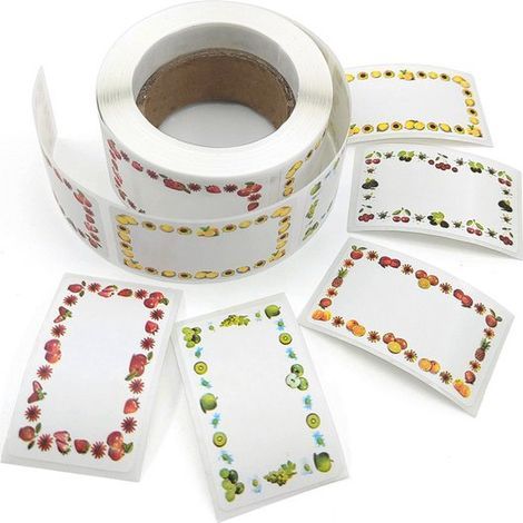 500 étiquettes autocollantes pour pots de confiture - Motifs de fruits - 50 x 30 mm - Lot de 500 - Idéales pour le rangement des aliments - Boîte distributrice - 500 pièces (1/5)