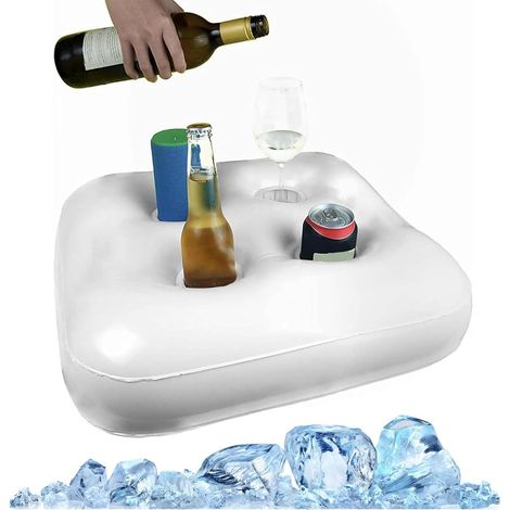 Porte-gobelet gonflable pour bar de piscine avec 4 trous de rangement, plateau flottant pour piscine et plage, idéal pour les fêtes d'été et les vacances (1/5)