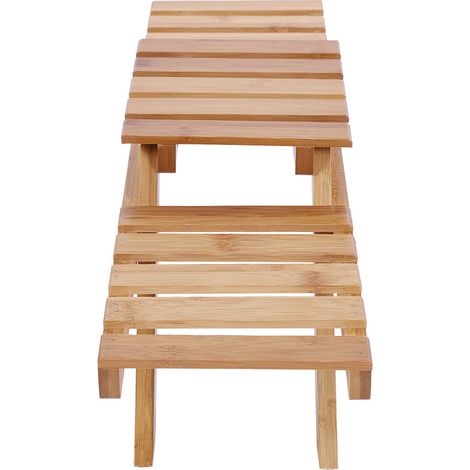Soporte plegable de madera de 2 niveles para plantas, ideal para sala de estar o jardín, madera natural, marca y modelo TPL-52. (1/5)