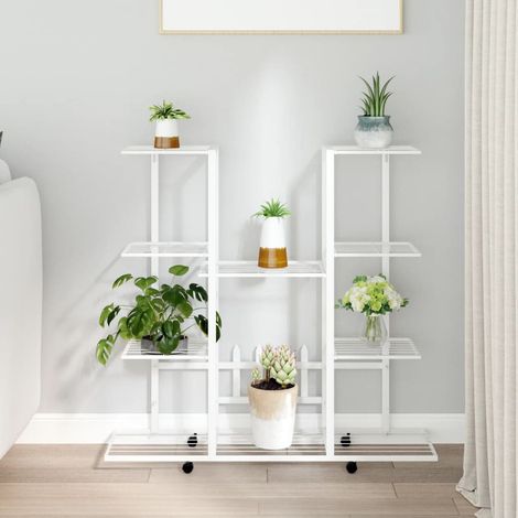 Jardinière, Pot de fleurs avec roues 94,5x24,5x91,5 cm Blanc Fer BVM64286 (1/5)