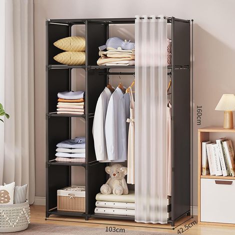 Kit de almacenamiento para armario, armario portátil de lona con barra para colgar ropa, estantes, organizador de armario para guardar ropa en el dormitorio o la sala de estar, resistente y duradero, (1/4)
