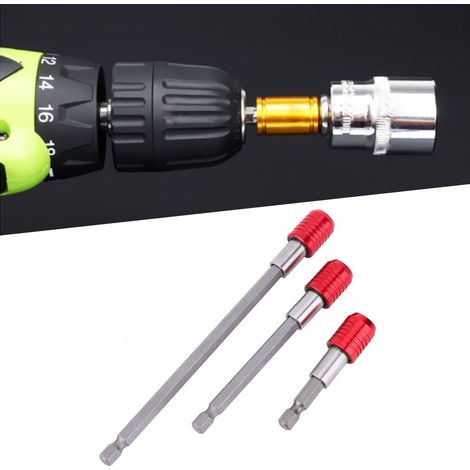 Lot de 3 porte-embouts de vissage en acier inoxydable rouge, tige hexagonale 1/4 po, longueurs 60/100/150 mm, pour tournevis électrique (1/5)