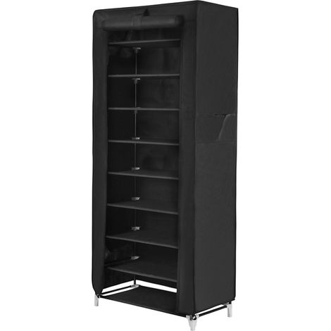 Scarpiera Armadio a 10 Ripiani, Capacità Fino a 27 Paia di Scarpe, Portascarpe Cabina Guardaroba In Acciaio Tessuto 160 x 58 x 28cm Nero (1/5)