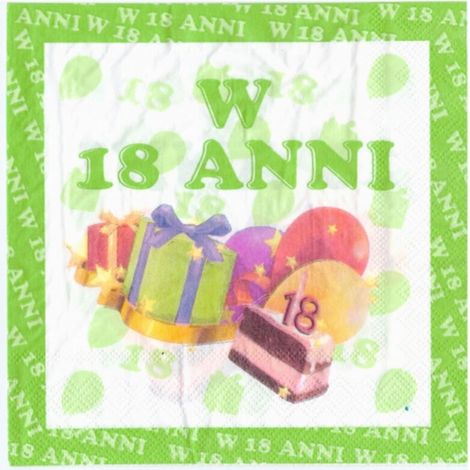 Serviettes En Papier - 33x33 cm - Pour Fête 18 Ans - Vert Blanc - Lot De 36