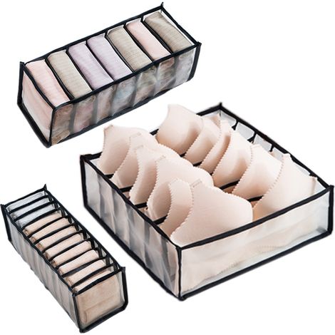 Organisateur De Tiroir Pliable - Ensemble 3 Pièces Pour Sous-Vêtements Chaussettes Soutiens-Gorge - Rangement Maille Respirante Maison (1/5)