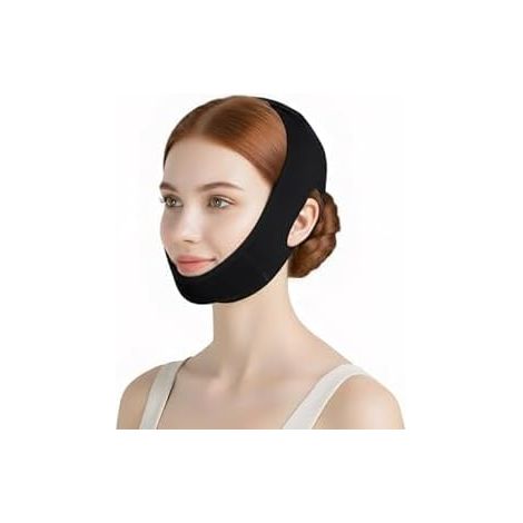 Gaine Visage Réutilisable, Masque V-Shape pour Contour du Visage, Masque Double Menton Ajustable, Forme de V, Tissu Respirant, Pour Femmes et Hommes, Noir