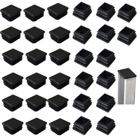 Pair Lot de 32 bouchons à lamelles pour tubes carrés 40 x 40 mm, carrés en plastique noir, bouchons carrés pour produits métalliques/chaises/canapés/tables (1/5)