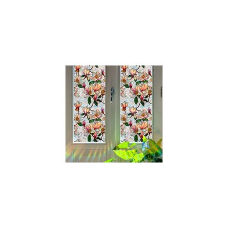 Sichtschutzfolie mit Regenbogeneffekt, 43 x 100 cm, UV-beständige, statisch haftende Fensterfolie, dekorativer Buntglas-Fensteraufkleber, ideal für Schlafzimmer oder Büro (Magnolia) - Crezuo