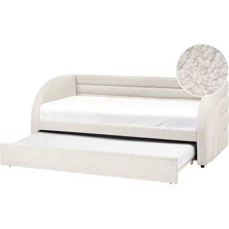 EU Single Trundle Bed White Boucle Upholstery 3ft Slatted Base Daybed Kids Room Guest Room ALBIAC (1/5)