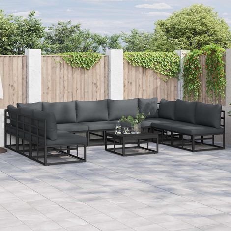 Conjunto de sofá de jardín con cojín Negro Aluminio (1/5)