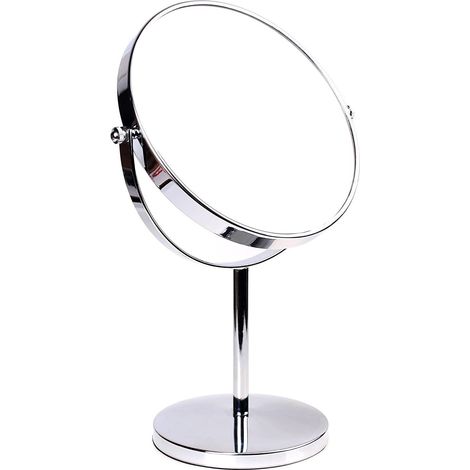 Miroir Maquillage de Table 10 Fois grossissant, Ø 20 cm Double Face Miroir cosmétique sur Pied, Miroir pour Salle de Bain, Rond, chromé, pivotant - Idéal pour Rasage, Maquillage, KXD3108-10x (1/5)
