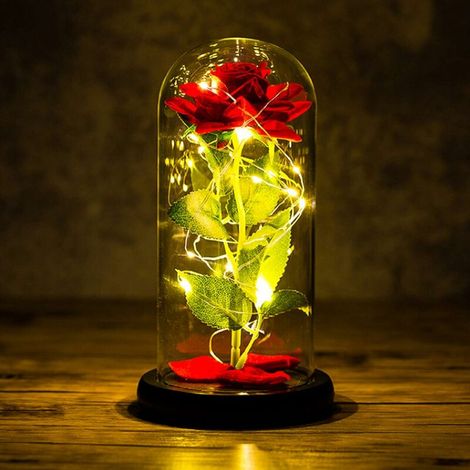 Beauty and the Beast Rose Gift Set, Eternal Roses, Red Silk Rose and LED Light for Home Decor, Anniversary, Wedding, Valentine's Day, Mother's Day, Anniversary, New Year's Day (1/4)