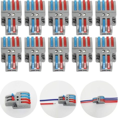 Anschlussklemmen, 10-teiliger elektrischer Steckverbinder mit Bedienhebel, kompakte automatische elektrische Anschlussklemme, 2 Eingänge, 4 Ausgänge, mit Befestigungsschrauben - Crezuo