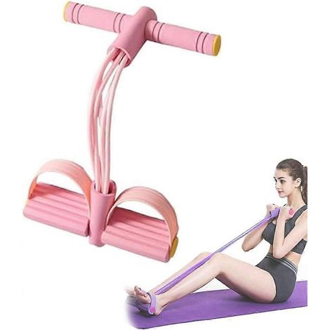 Corde élastique de traction abdominale, bandes de résistance à pédales avec poignées 6 tubes multifonction entraînement domicile rose (1/5)